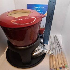 COPY - New Crofton HEAVY DUTY & LARGE PARTY Cast Iron Fondue 11 Piece Set Red